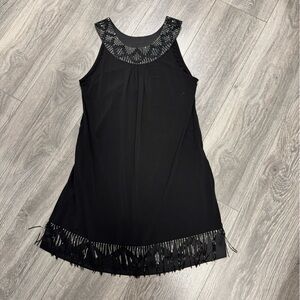 Chic Black Fringe Hem Dress